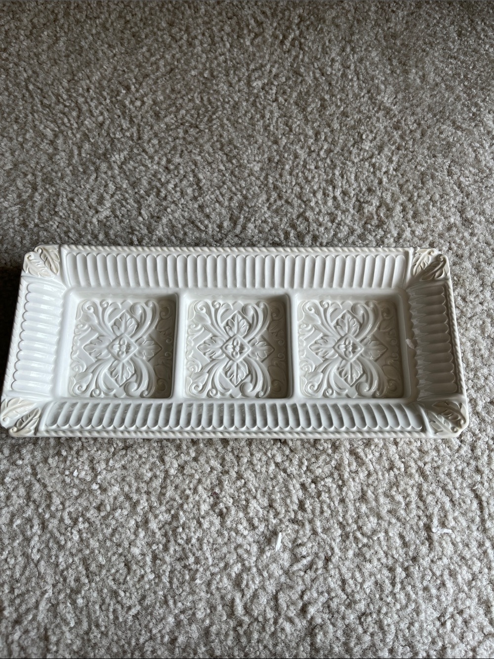 Lenox Cream 3 Part Hors D’Oeuvre  Ceramic Tray with Embossed Logo